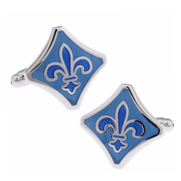 Other - Elegant Two Tone Blue Fleur de Lis Cufflinks